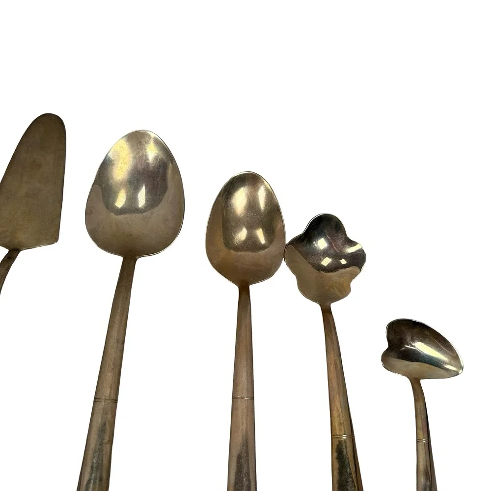 Vintage‎ Unsigned Mid Century Modern Gold Tapered Flatware Set 23 MCM Brutalist